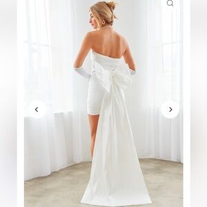 White mini dress with long detachable bow